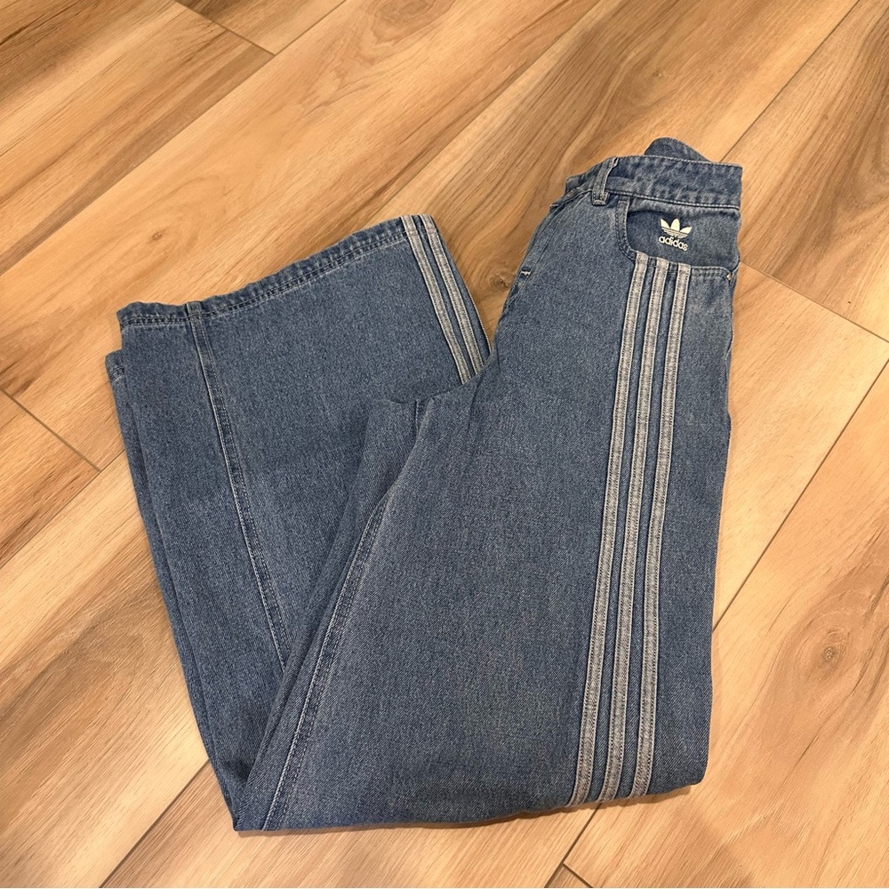 Adidas Women's High Rise Denim Jeans with button bottoms